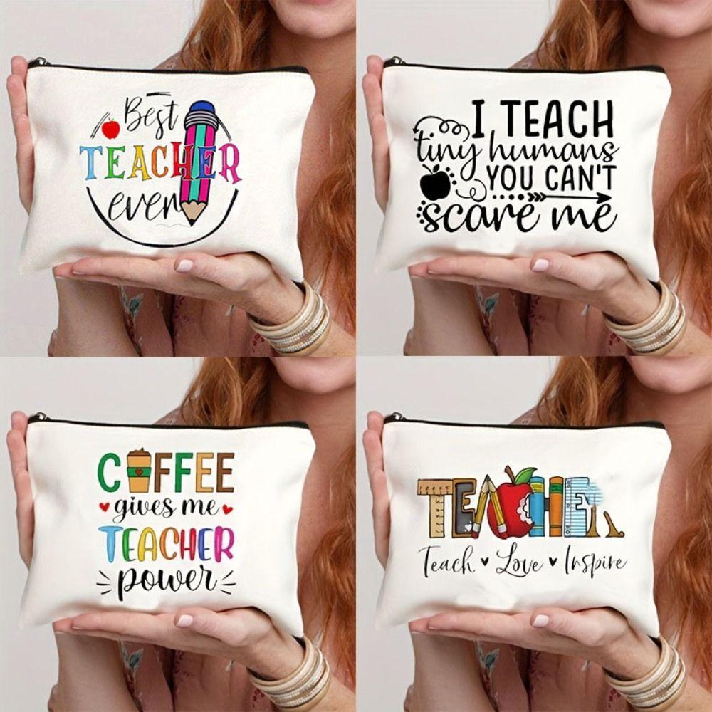 Organizer Pouch Bag Women Linen Cosmetic Bags Coffee Give Me Teacher Power Lipstick Organizer