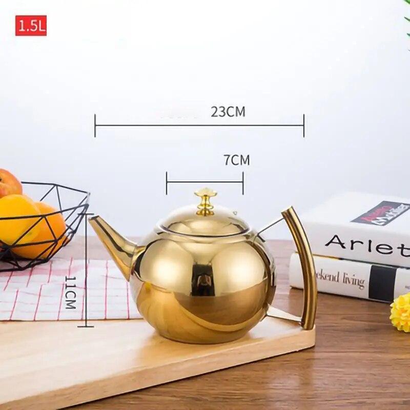 Thickened Stainless Steel 1-2L Teapot Flower Tea Kettle Strainer Hotel Restaurant Restaurant Cook Teapot Induction Cooker