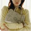 Women MiSty Leaf Punching Ivory Cowhide Flower Punching Tote Bag S Dcba6f58
