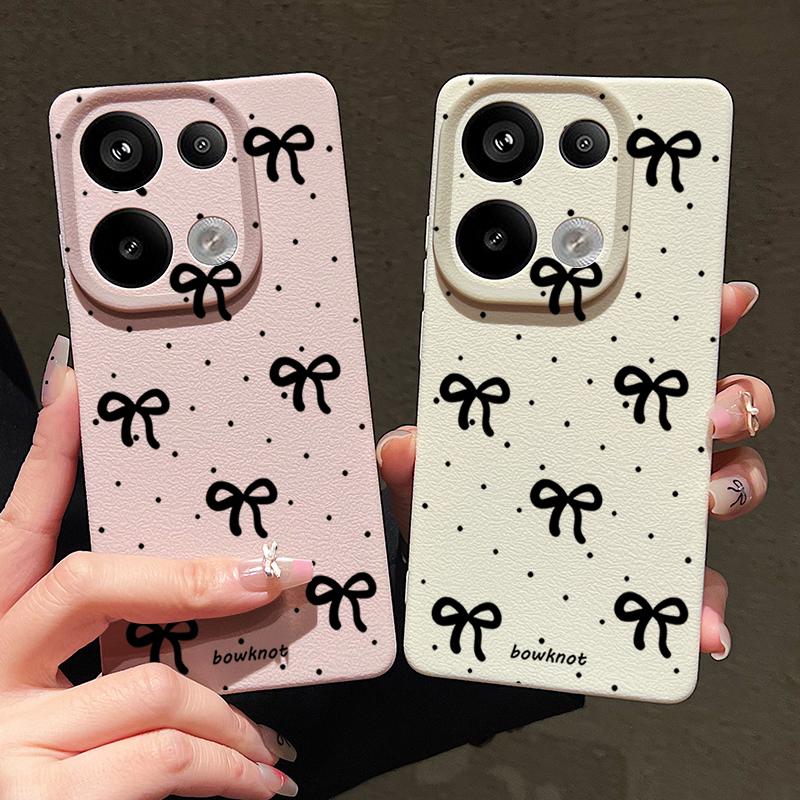 Fashion Bowknot Print TPU Leather Texture Slim Matte Case For Xiaomi 13T Pro Poco X6 Redmi Note 14 13 12 Pro 11 Shockproof Soft Protection Phone Cover