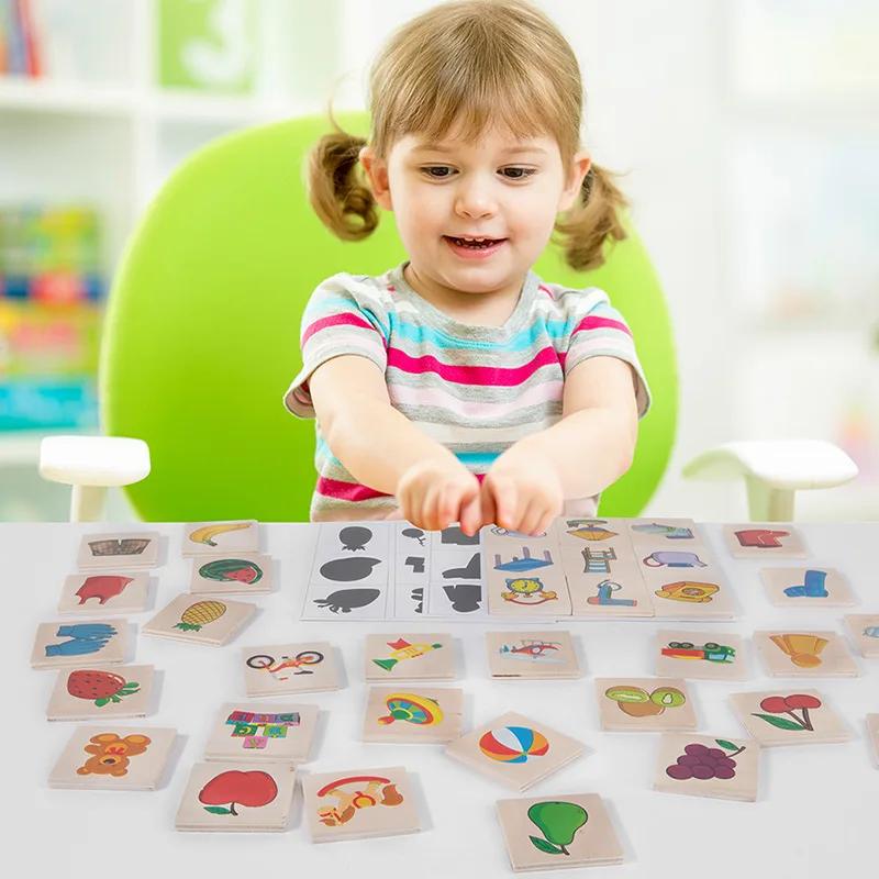 Non-Toxic Montessori Shape Matching Board Game Find Shadow Matched Images Animal Fruit Blocks Puzzles Educational Toys For Children Wooden