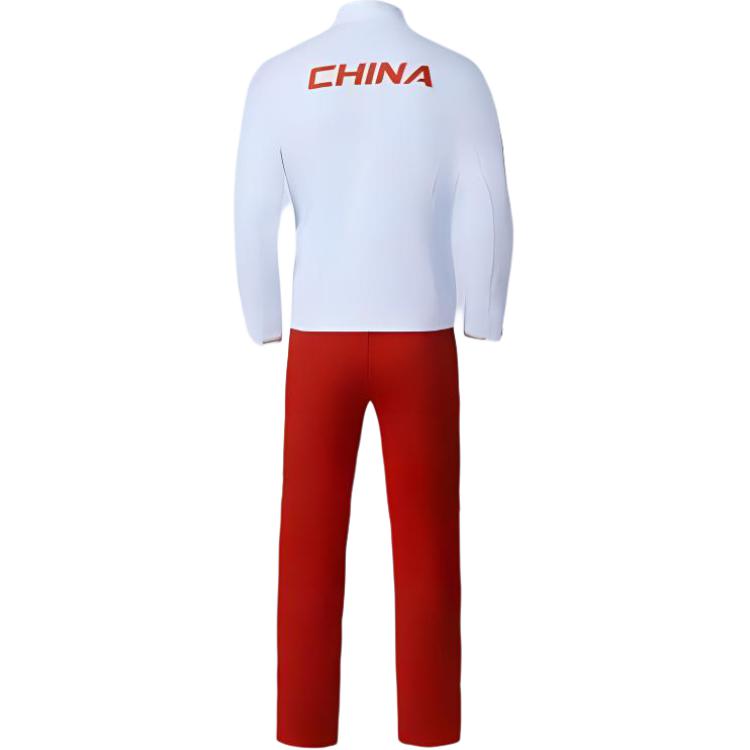 Anta Cómodo Transpirable Bloque de Color Cremallera Cuello Alto Pantalón Largo Conjunto Deportivo Unisex Ropa Deportiva Blanco 552430701-1