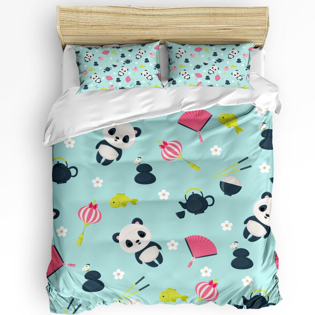 Cartoon Kawaii Panda Duvet Cover Bed Bedding Set Home Textile Quilt Cover Pillowcases Bedroom Double Bedding Set No Sheet