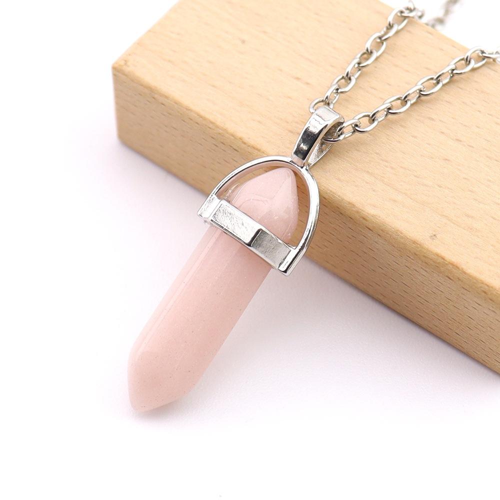 Crystal Hexagonal Column Pendant Popular Hexagonal Prism Bullet Luminous Stone Necklace N759