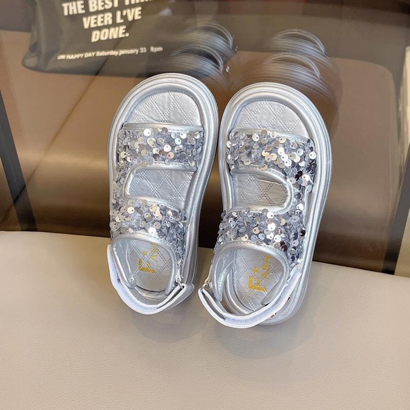 Girls Sequined Closed Toe Casual Summer Kids Sandals Korean Style Beach Sports Shoes