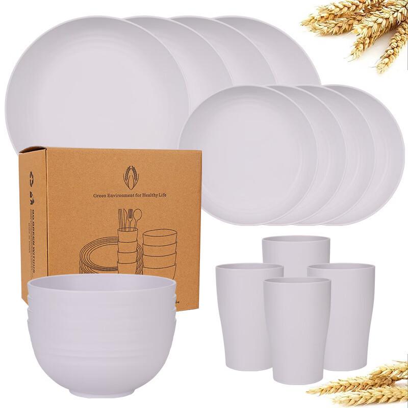 Bing Yue White Wheat Straw 16-Piece Dinnerware Set