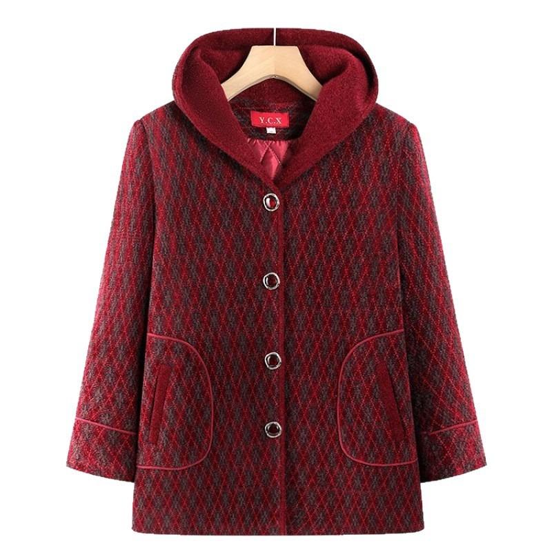 Old mother winter coat women among the elderly hooded cotton thickened woolen top grandma warm coat