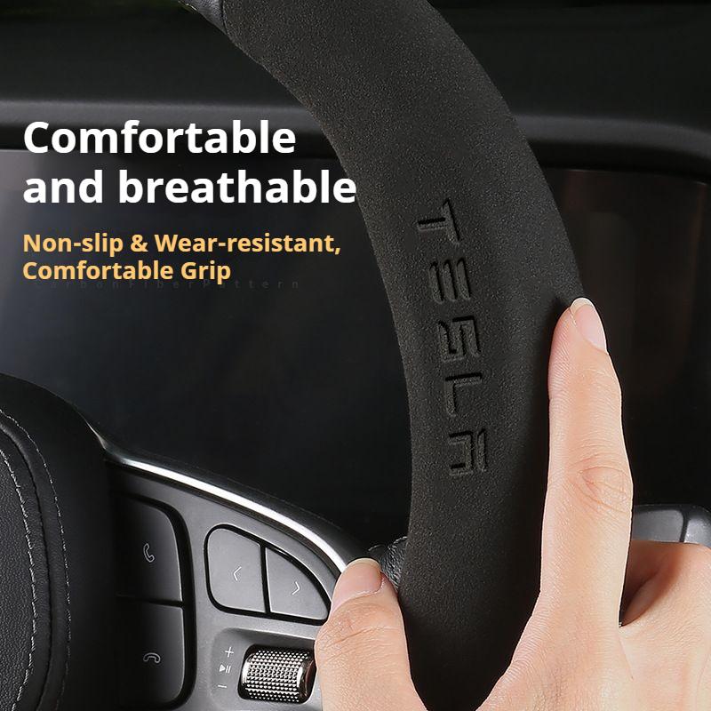 Car Carbon Fiber Leather Anti-Slip Steering Wheel Cover For Tesla Cybertruck Beast Roadster Model 3 Model Y Model S Model X