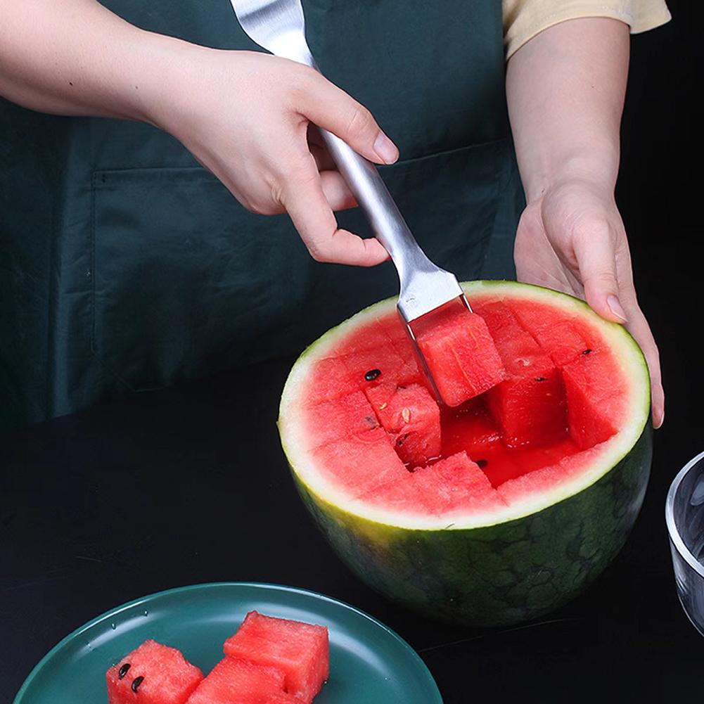 2 In 1 Watermelon Fork Slicer Stainless Steel Watermelon Cutter Knife Dual Head Fruit Cutter Tool for Home Kitchen Gadget