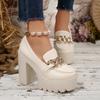 Nuovo Arrivo Autunno Scarpe Décolleté Donna con Tacco Alto Chunky e Catena Metallica, Taglie Forti Scarpe Eleganti Professionali
