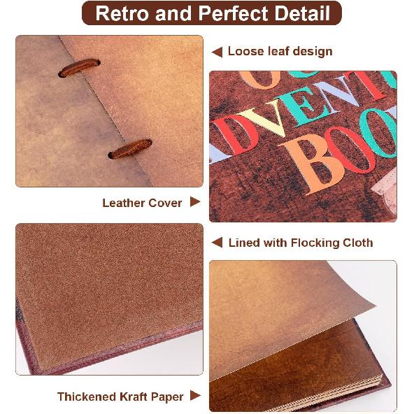 Our Adventure Book Scrapbook Album 11.9 X 7.6 Inch 80pages,3d Retro Embossed Letter Leather Cover Movie Up,Memory Book For Couples,Gifts For