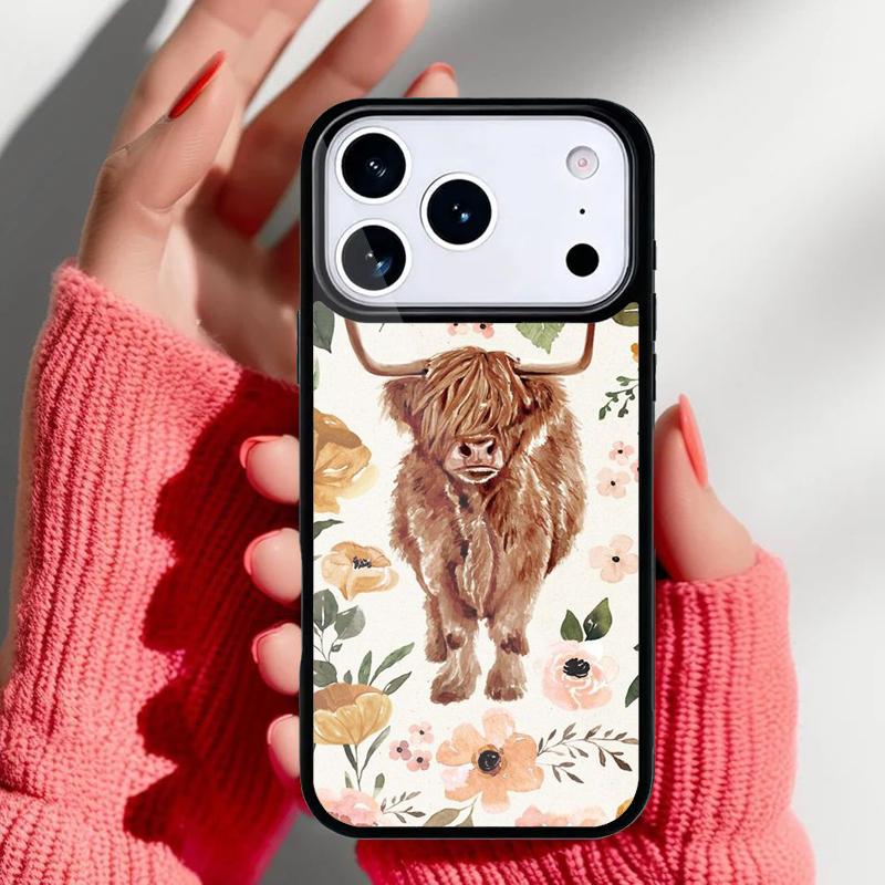 Cute Highland Cow Phone Case for iPhone 17 16 15 14 13 Pro Max Back Cover for 12 11 Pro Coque