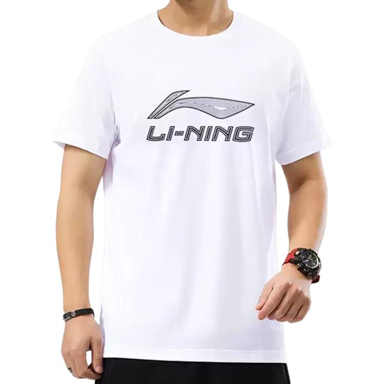 Li Ning Letter Logo Printed Quick-Dry Short Sleeve T-Shirt Unisex Tops White YTST049-1