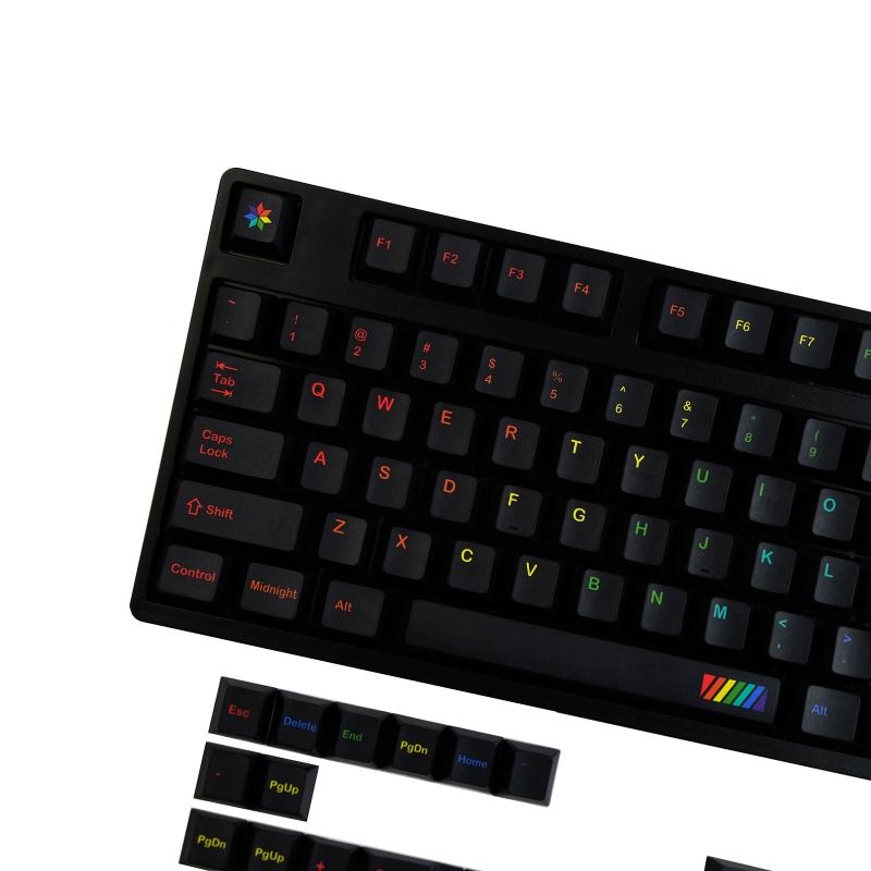Midnight Rainbow Keycaps PBT Dye Sub for MX Hes  Mechanical Keyboard 142 Keys Fits 61 63 64 65 67 68 80