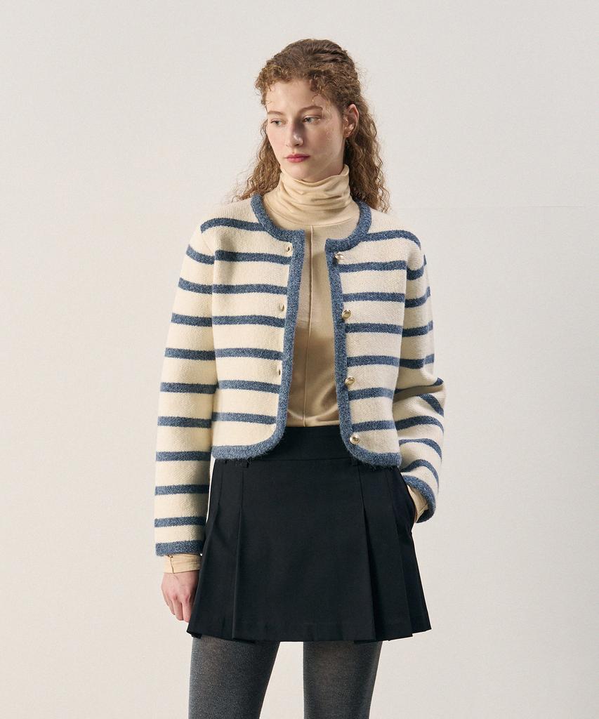 Deuloupisumeon Striped Fluffy Wool Knit Jacket [Black]