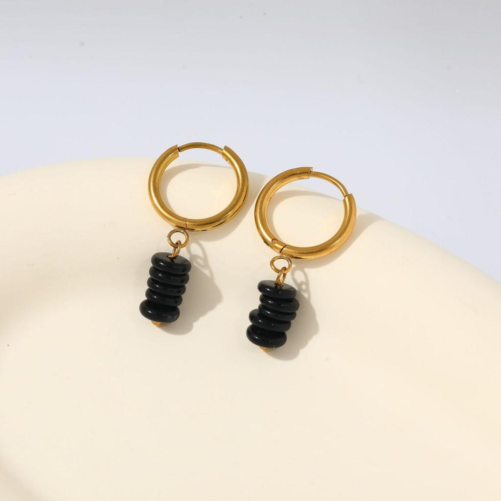 European Stainless Steel Earrings with Colorful Natural Stone Pendant - Women's Fashion Niche Design