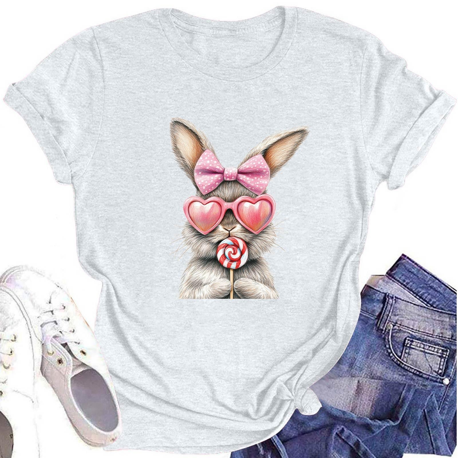 

Женская модная футболка с круглым вырезом и коротким рукавом, повседневный топ с пасхальным принтом L белый