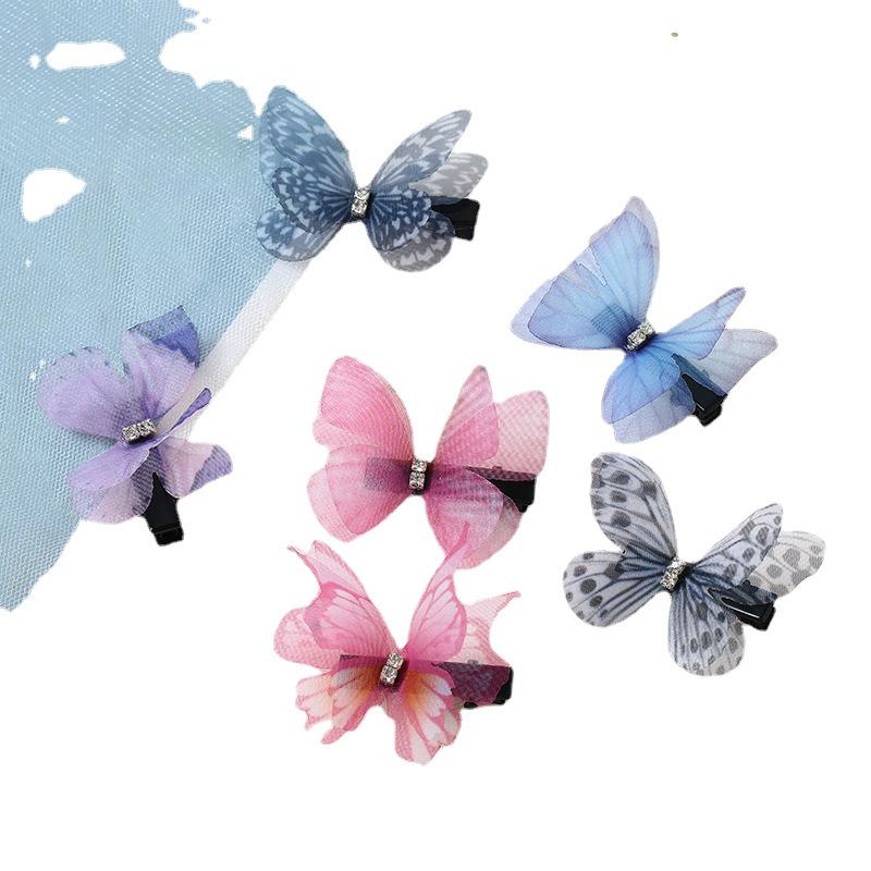Wish New Multicolor Double-Layer Sheer Butterfly Hair Clip - Cute Children's Accessory with Vintage European Style