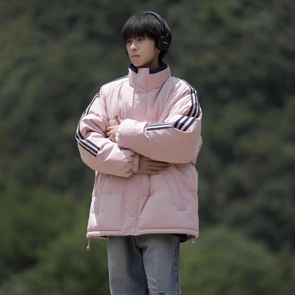 American striped stand-up neck cotton-padded jacket for men in winter loose ruffian handsome warm bread jacket jacket tide