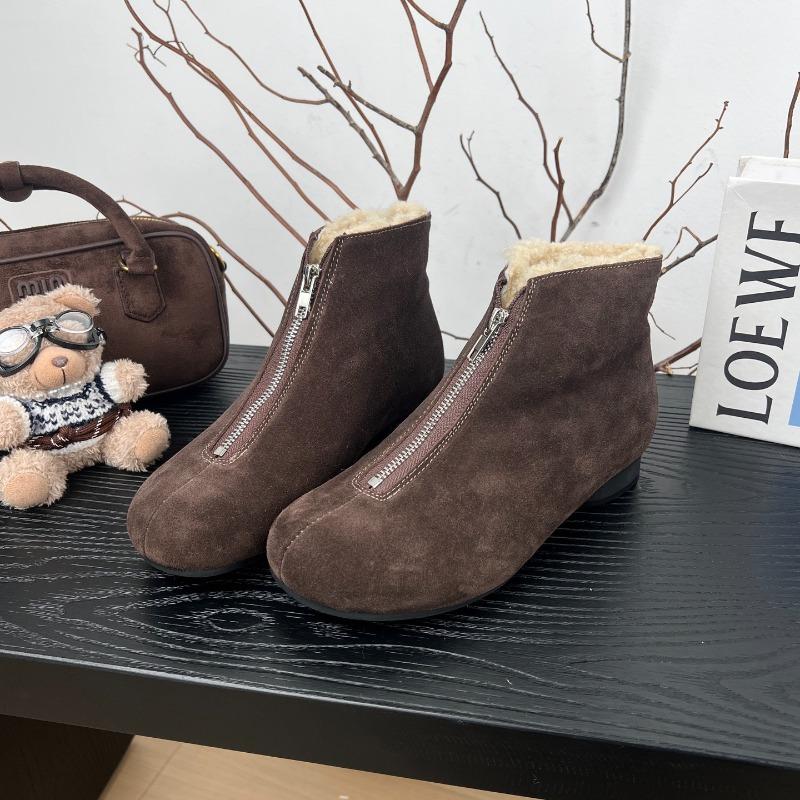 

Кожаные ботинки-дутики на молнии спереди из овечьей шерсти, женские зимние бархатные теплые короткие ботинки в стиле ретро на толстом каблуке, нескользящие хлопковые ботинки 39