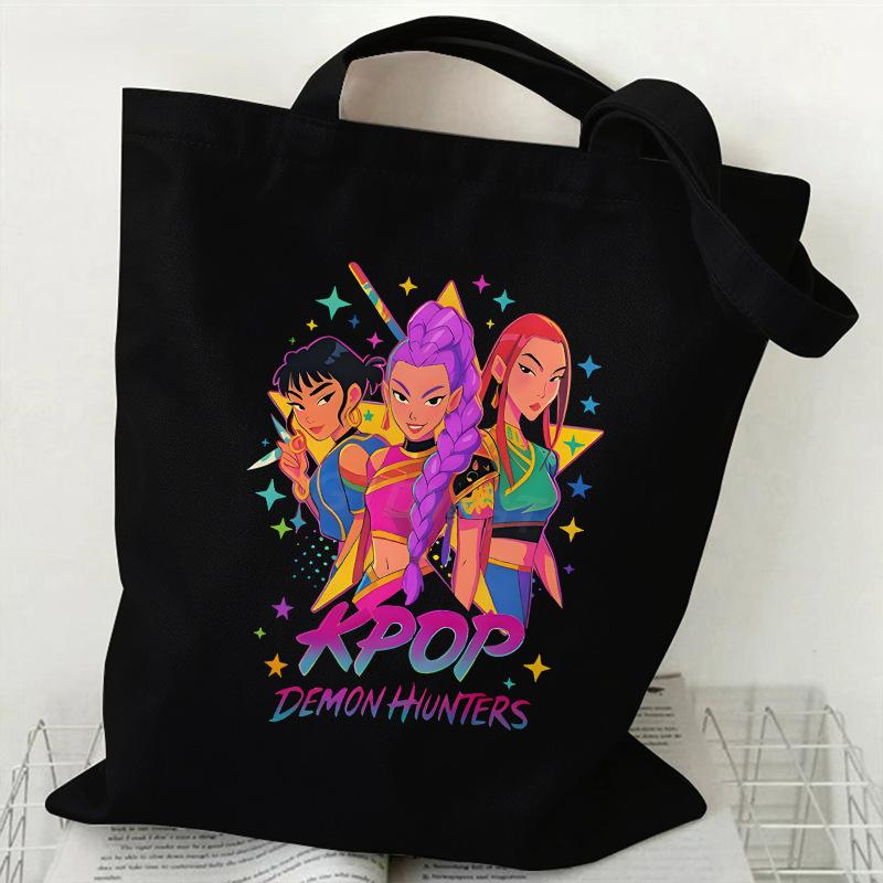 Spot KPOP Demon Hunter Group Cartoon Print Canvas Bag Women's Daily Handbag Shopping Bag
