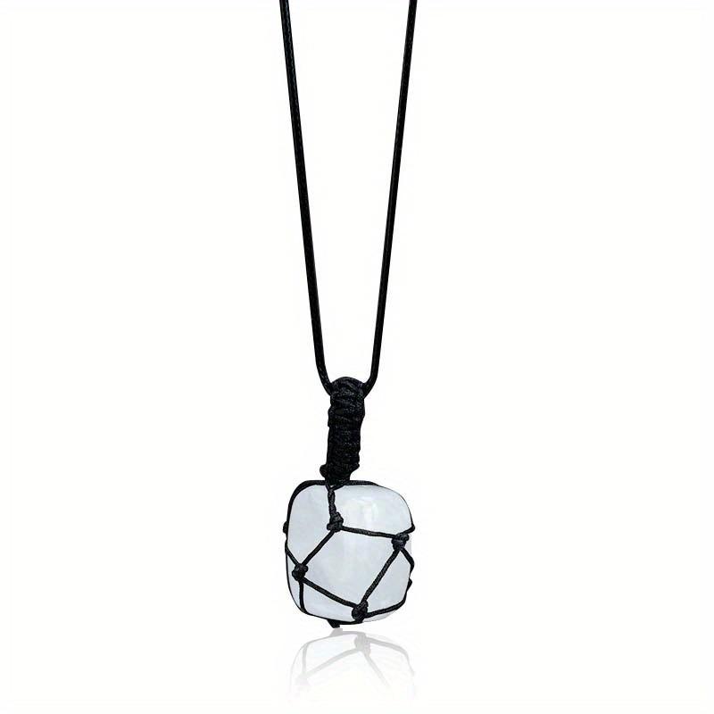 Amethyst Net Bag Pendant Necklace with Irregular Agate Stone Sweater Chain
