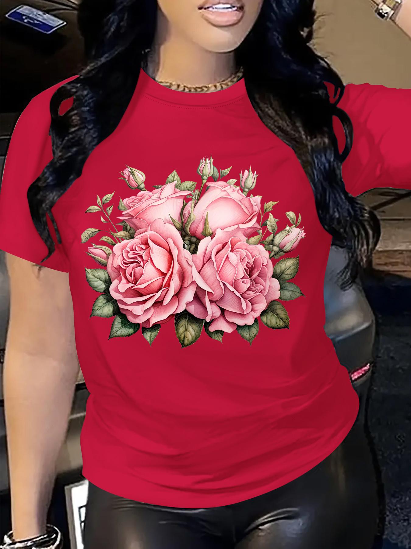 

Breathable Comfortable Womens Black TShirt with Floral Print Im A Proud Mom of 3 Design Harajuku Sleeve Aesthetic Clothes 4XL