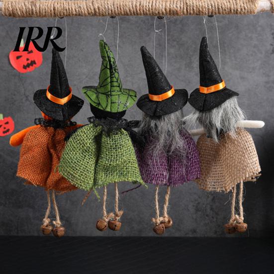 Dekorative Hexenstatue Halloween Hängedekoration, Gruselige Kürbis-/Geist-/Hexen-/Schwarze Katze Puppe Ornament mit Festlichem Jute-Rock für Spukhaus,