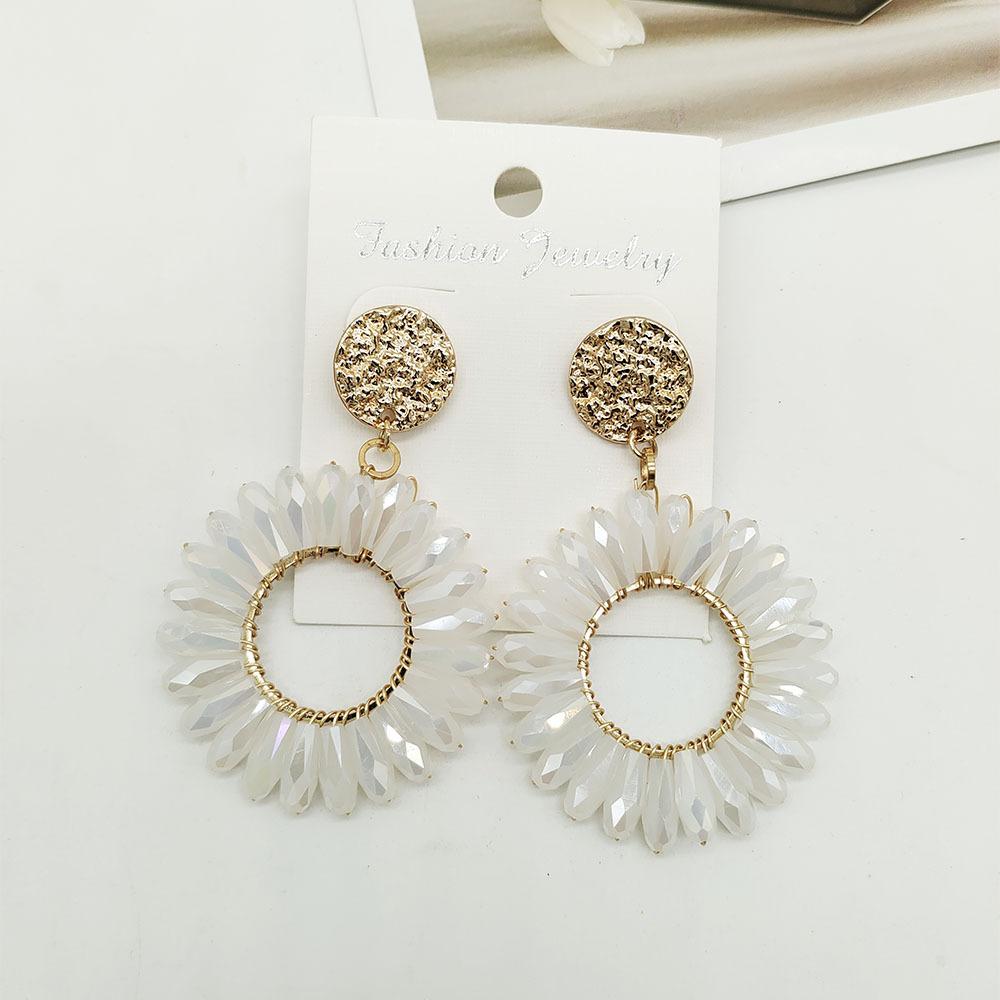 

Семицветные новые серьги-подсолнухи из кристаллов ручной работы в европейском и американском стиле, персонализированные серьги, преувеличенные серьги