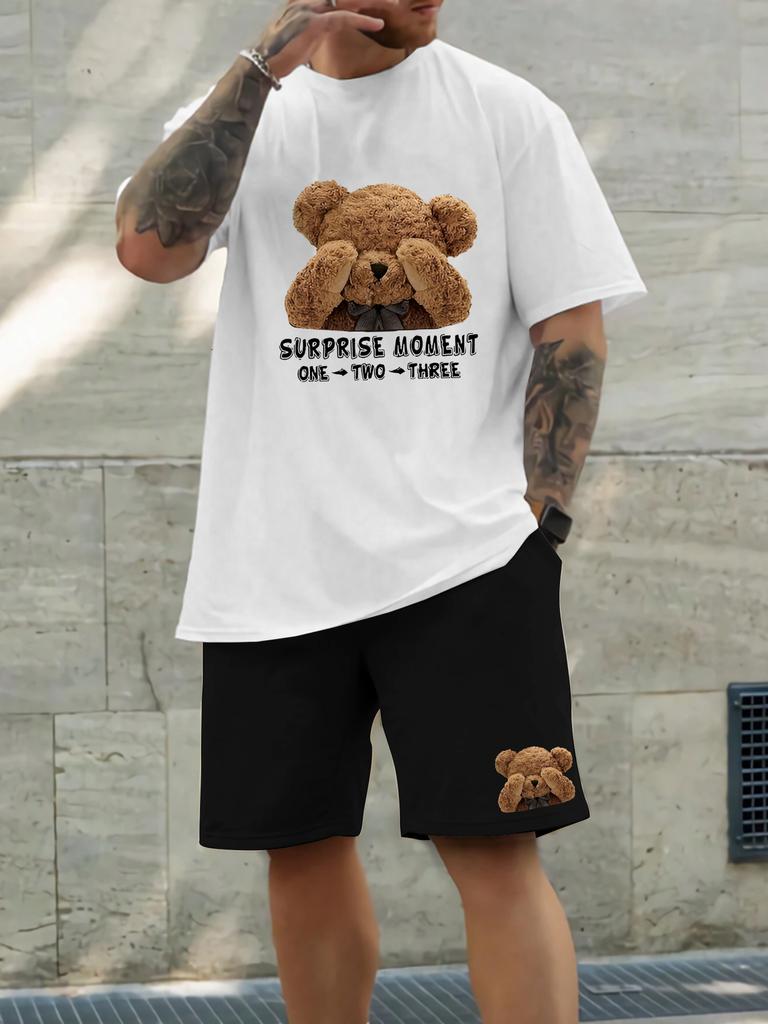 Men's short-sleeved shorts summer suit men's T-shirt trend printing round neck men's suit with sports two-piece men's suit