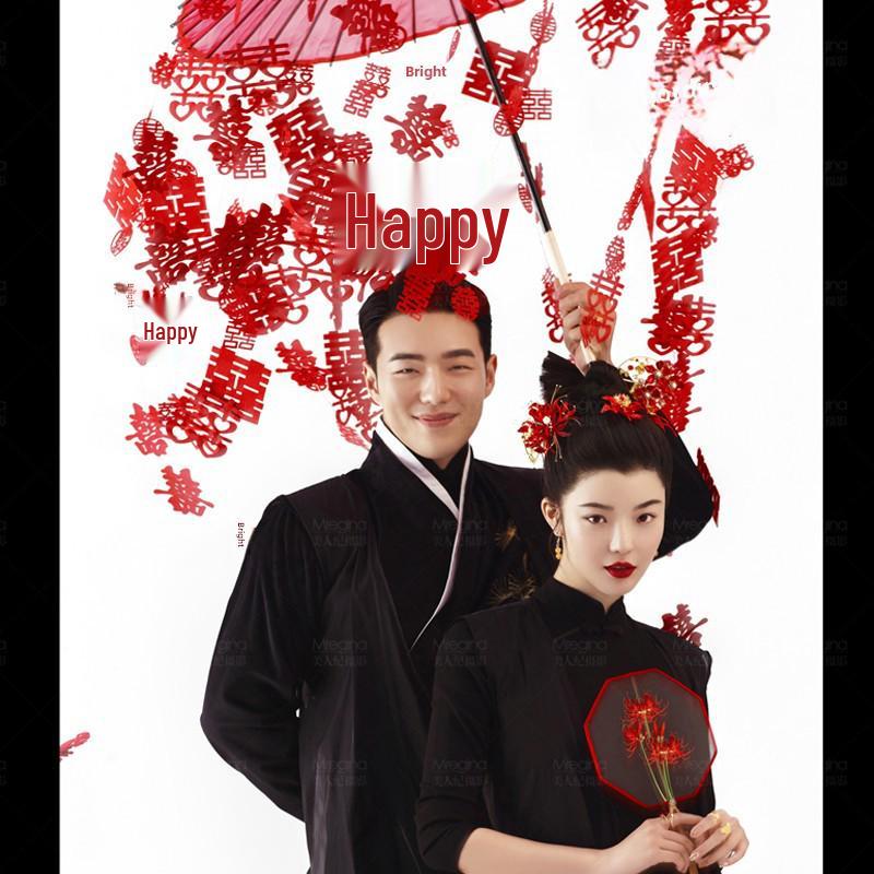 Retro Silk Tassel Xi Character Hanfu Red Flower Umbrella - Guochao Wedding Dress Photo Prop