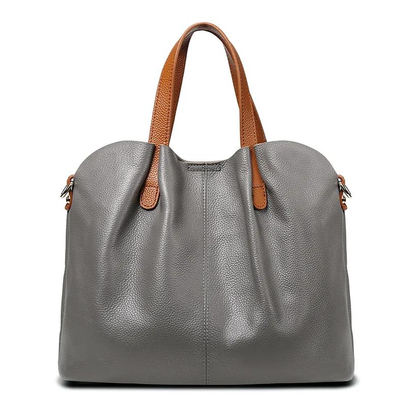 

Ladies Cowhide Luxury Fashi Crossbody Bags Women’s Cow Leather Large Capacity Shoulder Bag Female Casual Commute Handbags New 30x15x32cm сірий колір