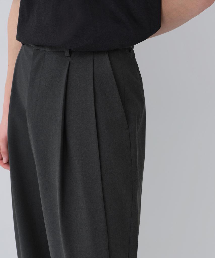 MUSINSA STANDARD Extra Wide Two-Tuck Hidden Elastic Waist Slacks [Gray]