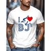 Europäische Größe Herren I Love BJ Jays Motiv Print Kurzarm -Shirt - Atmungsaktives Netz Rundhals Freizeit Oberteil mit, Maschinenwaschbares Sommerhemd