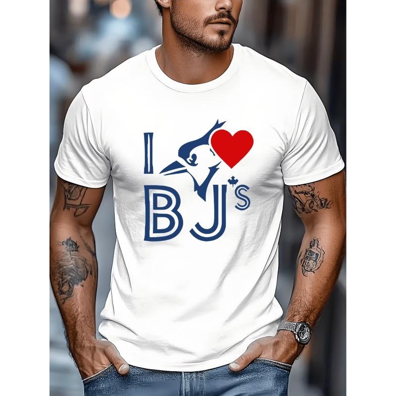 Europäische Größe Herren I Love BJ Jays Motiv Print Kurzarm -Shirt - Atmungsaktives Netz Rundhals Freizeit Oberteil mit, Maschinenwaschbares Sommerhemd