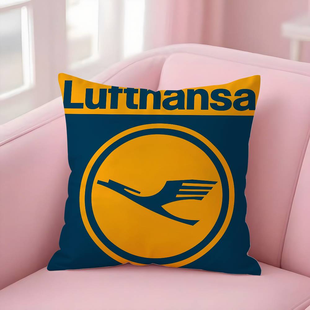 L-Lufthansa German Airlines Pillow Case Plush Fabric Soft Double-Sided Printed Sofa Warm Winter Home Gift Cushion Cover
