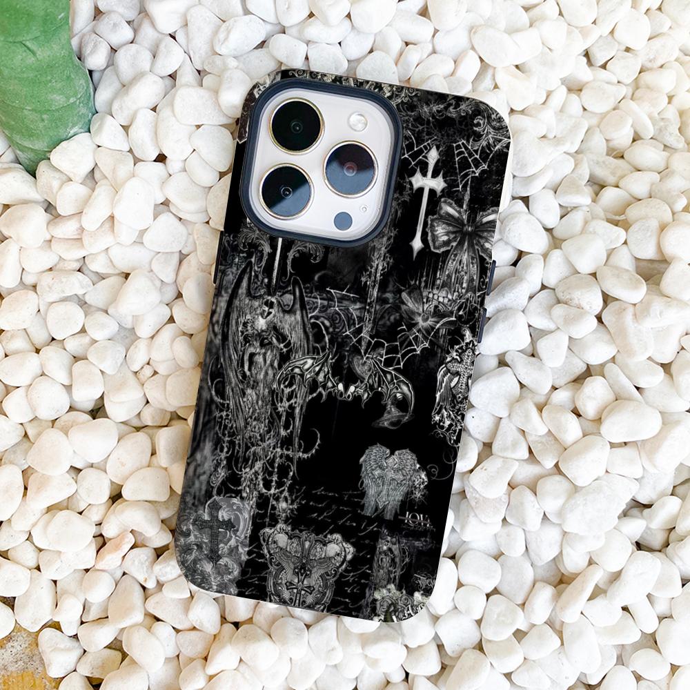 Funda de Teléfono con Diseño Gótico de Arte Oscuro Carcasa de Película Para iPhone 16e 16 15 14 13 12 11 Pro Max Plus XS