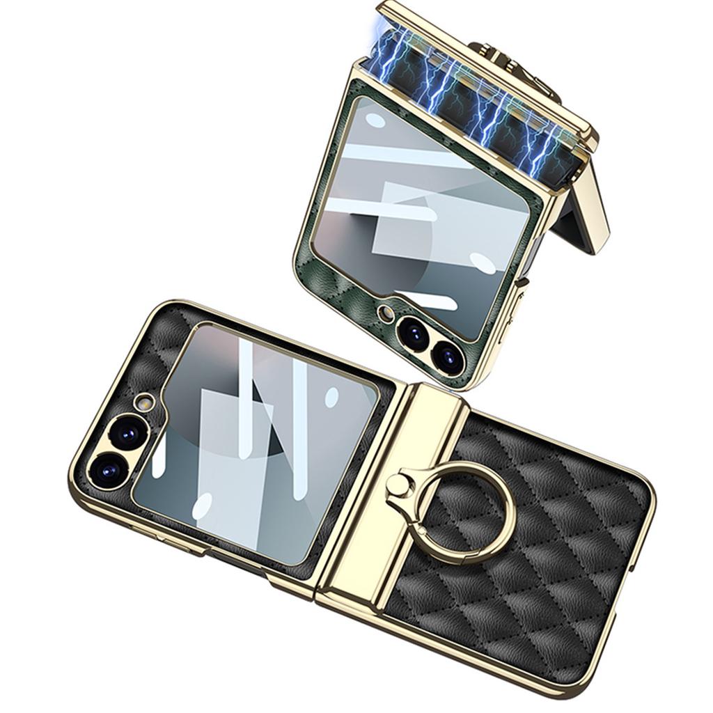 Samsung ZFlip6 Small Fragrance Diamond Plated Plain Leather Magnetic Hinge Rotating Shaft Full Inclusive Folding Screen Mobile Phone Case