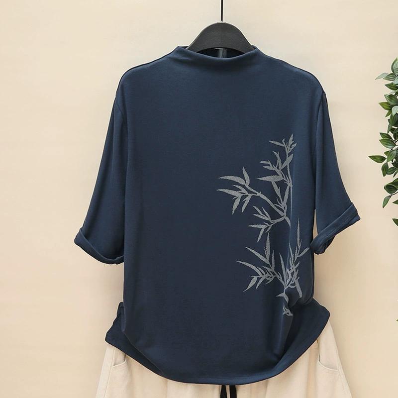 Dimanaf 2025 Autumn Pattern Printing T-shirt Black Women Short Sleeve Loose Tops Tees