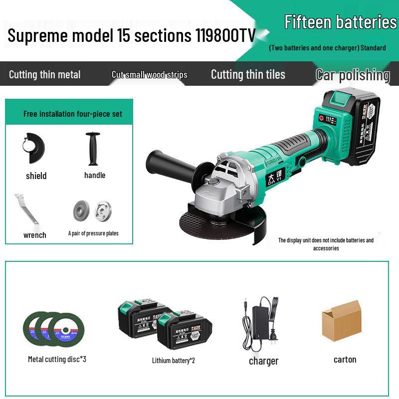 Brushless Angle Grinder with Lithium Battery - Multifunctional Grinder, Polisher, and Cutting Tool with Grinding Wheel.