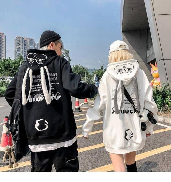 Casal Hoodies Animal Impresso Kawaii Coelho Moletom Com Capuz Tops Bonito Coelho Gráfico Outerwear