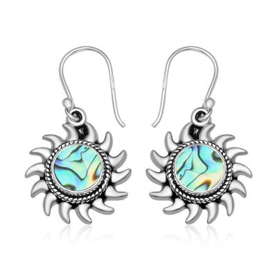 Natural Abalone Shell 8 Mm Round Gemstone 925 Sterling Silver Boho Sun Drop Dangle Earring For Women & Girls