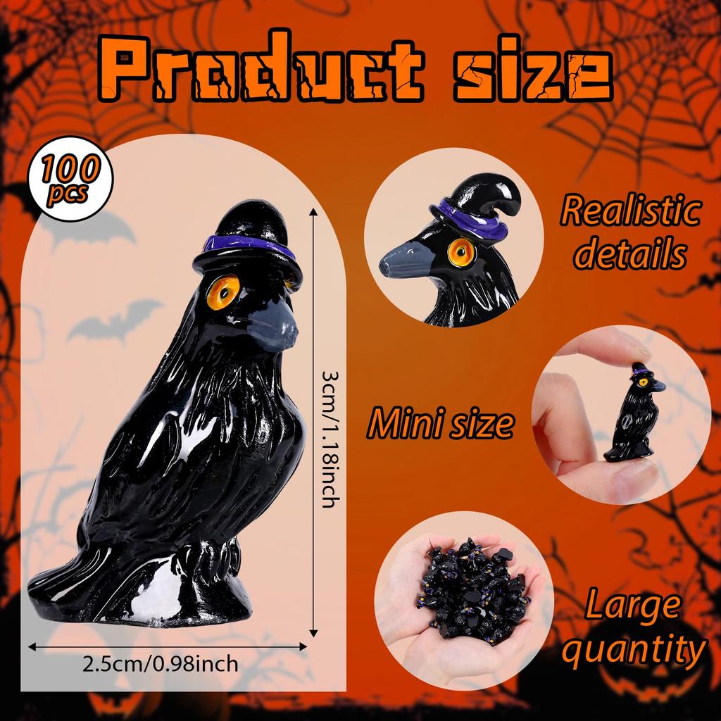Halloween Miniature Crows Figurines Mini Resin Black Raven Figurines Small Resin Animals Tiny Figures for Halloween Scene Decor