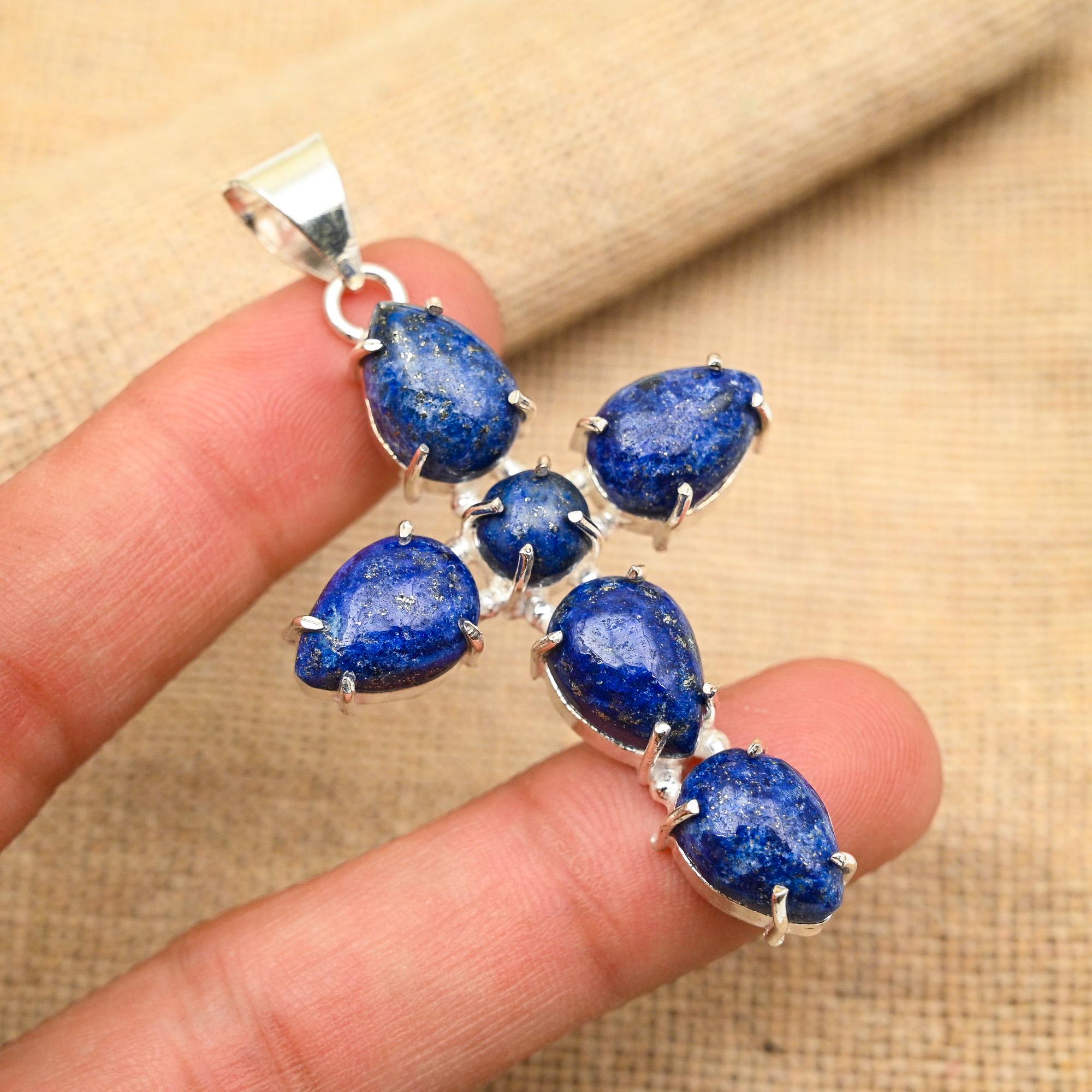 

Ювелирный кулон ручной работы из стерлингового серебра 925 пробы с лазуритом и драгоценным камнем на День Благодарения