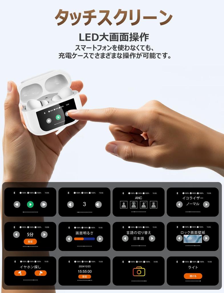 Bluetooth Wireless Earbuds [New for 2026] Bluetooth 5.4, Multi-Function Touchscreen, ANC Support, AI Smart, IPX7 Waterproof, ENC Calls, 48