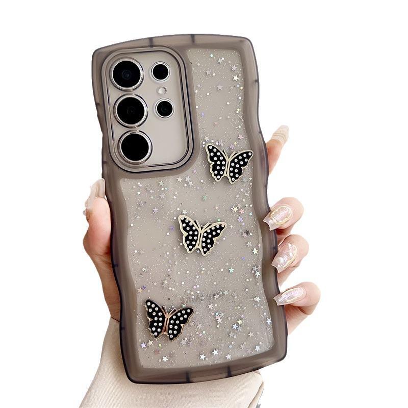 Samsung S22 Ultra Phone Case: Epoxy Silicone with Rhinestone Butterfly, Transparent Glitter for A51 and A34 Girls