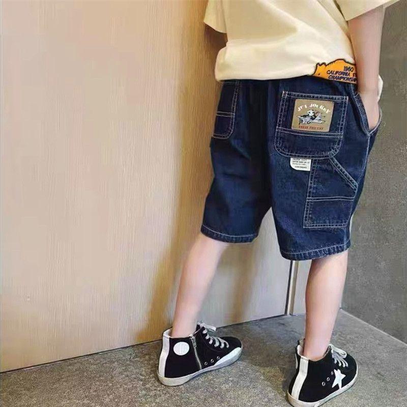 Short en jean pour adolescents de 4 à 10 ans, pantalon d'été doux imprimé lettres, pantalon décontracté pour enfants