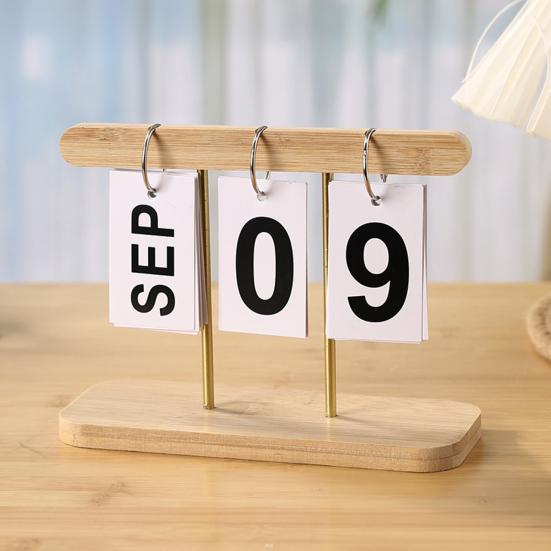 Wooden Perpetual Desk Calendar Daily Desktop Standing Flip Calendar with Day