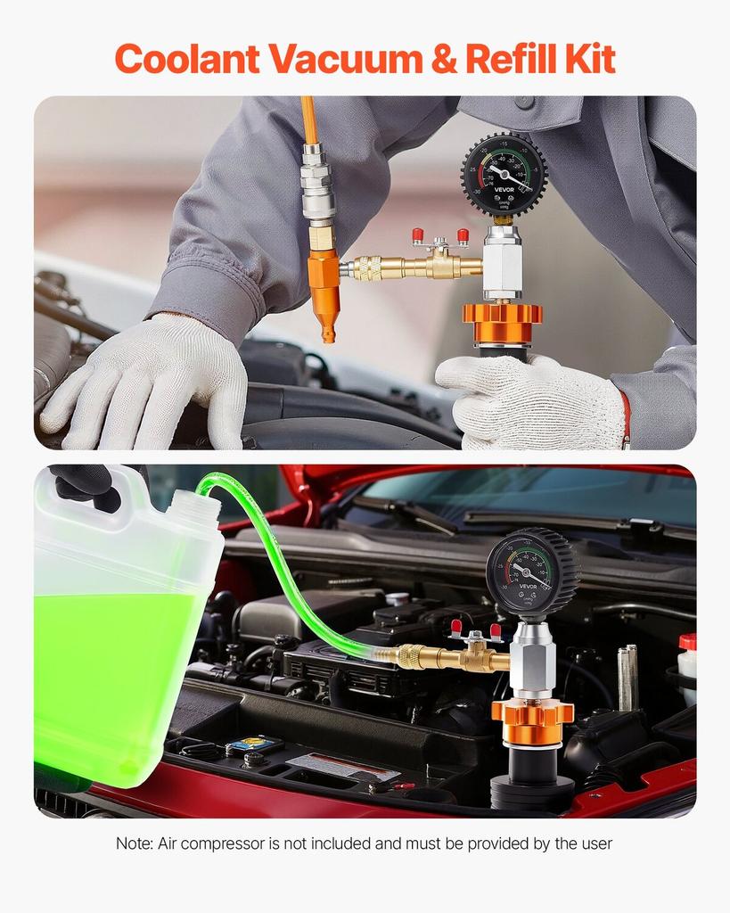 Radiator Vacuum Refill Kit, Automotives Cooling System Vacuum & Purge Fill Tool with Gauge, Portable Radiator Coolant Filling Kit with Toolbox,