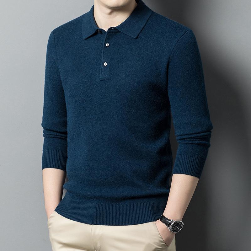 Men'S Knitted Polo Shirt, Warm Long Sleeved Sweater, Comfortable, Casual, Multi-Color, Business, Autumn And Winter, New Style,